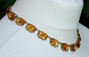 Gold Plated Amber and Clear Glass Riviere Necklace circa 1950s